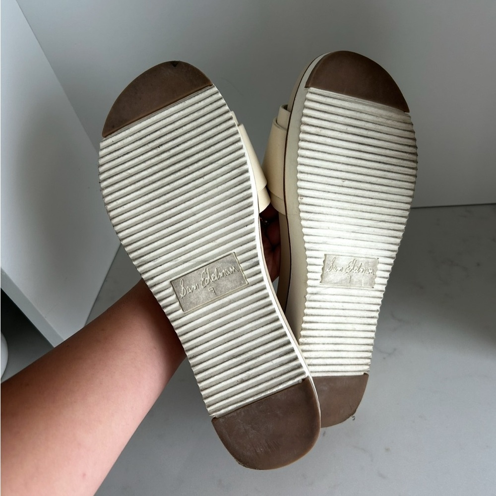 Sam Edelman Cream Slide Sandals with Tortoiseshell Buckles - Picture 3 of 4